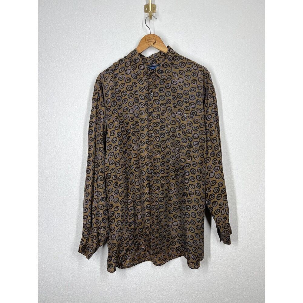 Vintage Washable Silk Printed Shirt Mens Large BB International Bullseye Print
